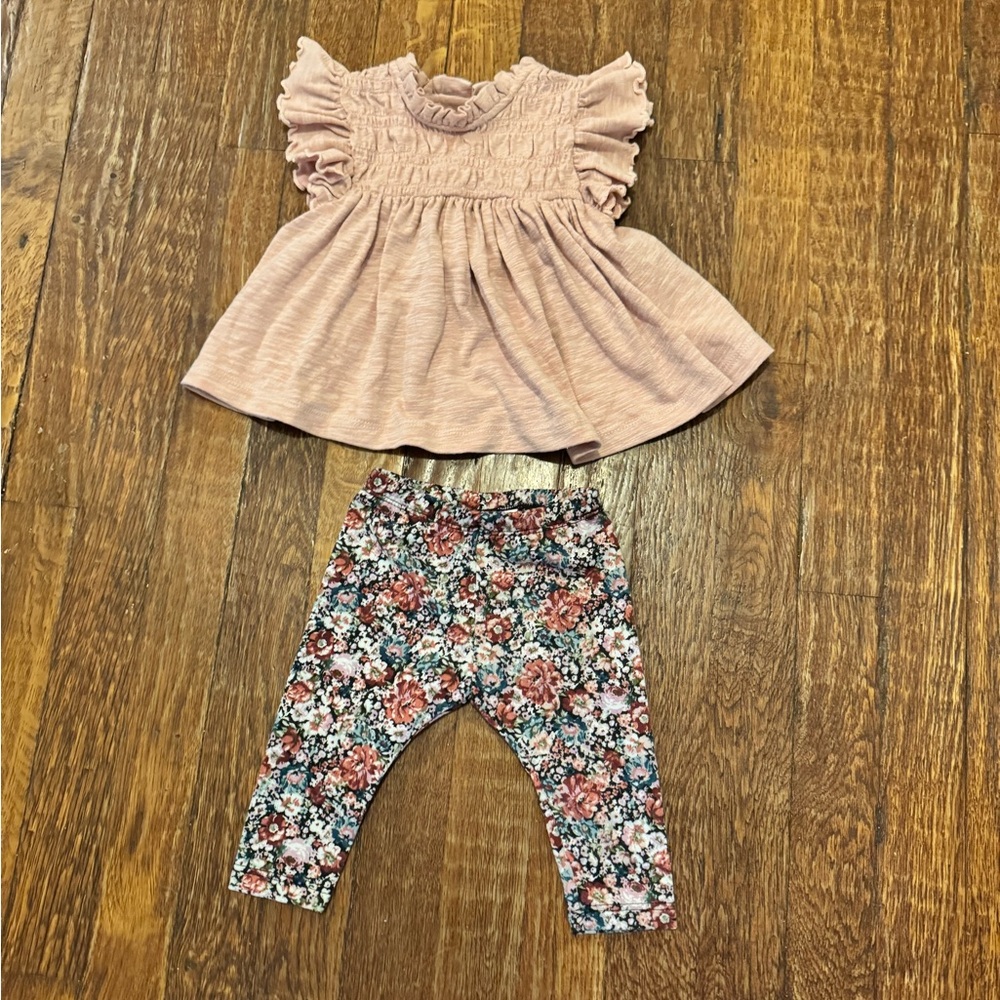 Pink Ruffled Baby Dress with Floral Leggings